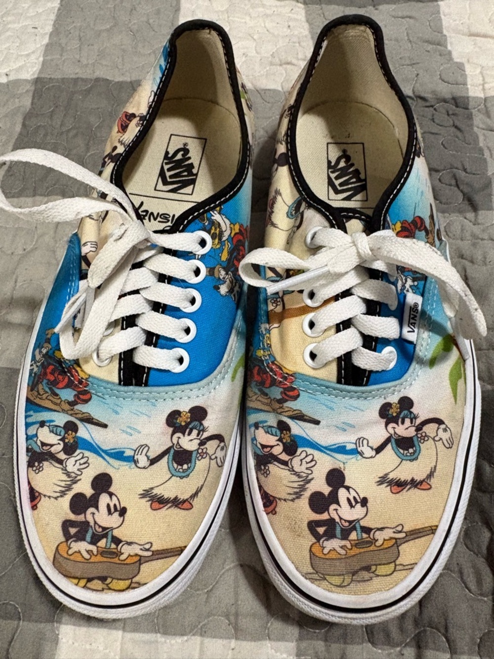 Mickey Mouse Aloha Print Vans Sneakers - Blue/Tan/White